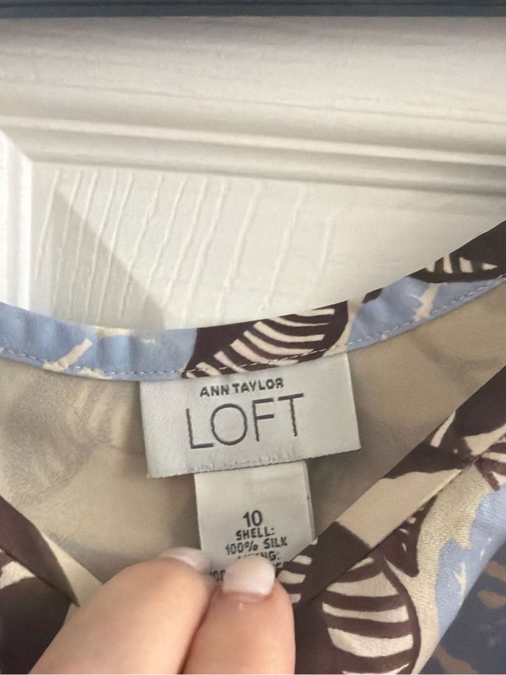 LOFT Silk Skirt in Light Blue and Brown Leaf Print